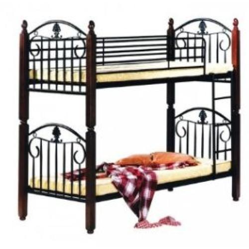 Wooden Steel Bunk Bed, Mahogany - 1